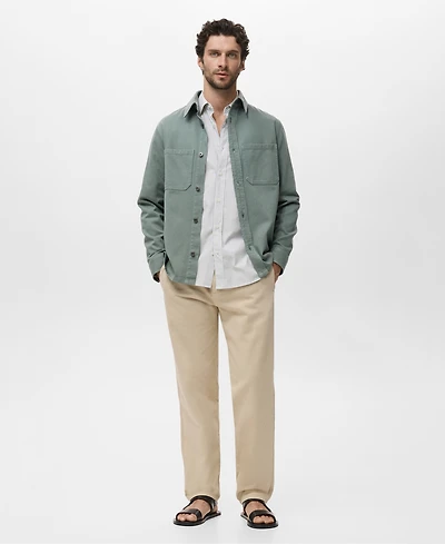 Mango Men's Regular Fit Striped Cotton Shirt