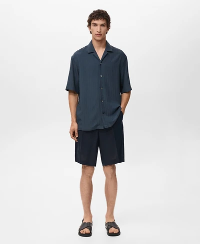 Mango Men's Striped Embroidered Shirt