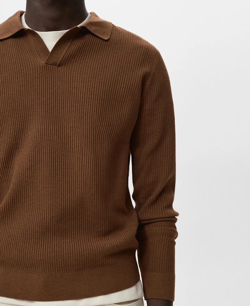 Mango Men's Cotton-Blend Ribbed Polo Sweater