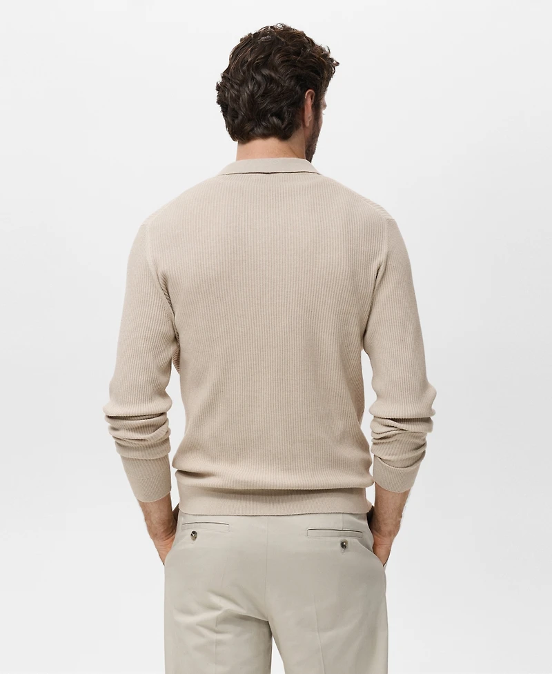 Mango Men's Cotton-Blend Ribbed Polo Sweater