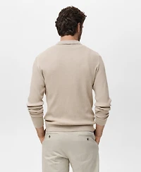 Mango Men's Cotton-Blend Ribbed Polo Sweater