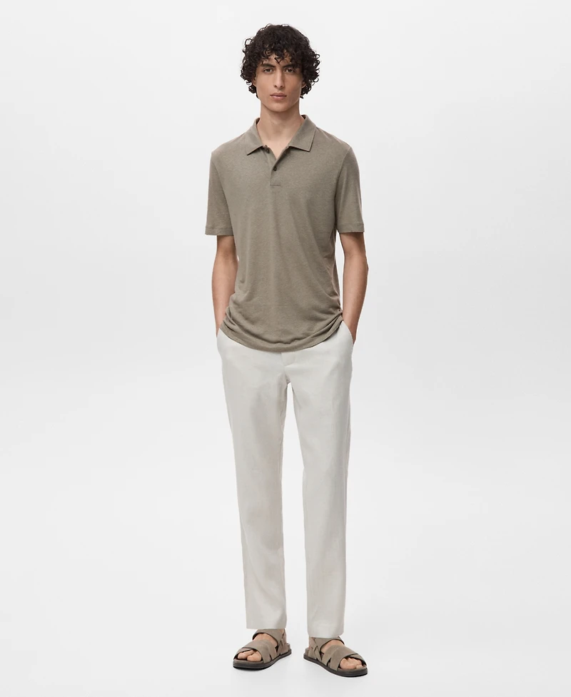 Mango Men's Linen Blend Slim Fit Polo Shirt