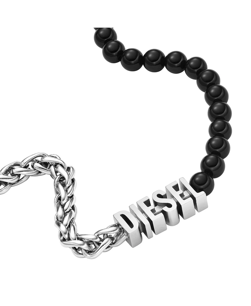 Diesel Unisex Diesel Black Agate Beaded Chain Necklace