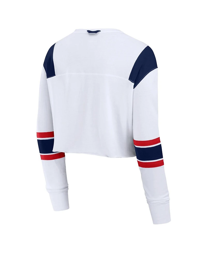 Fanatics Women's White Tennessee Titans Stretch Cropped Fashion Long Sleeve T-Shirt