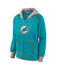 Logo Athletic Women's Aqua Miami Dolphins Boom Fleece Pullover V-Neck Hoodie