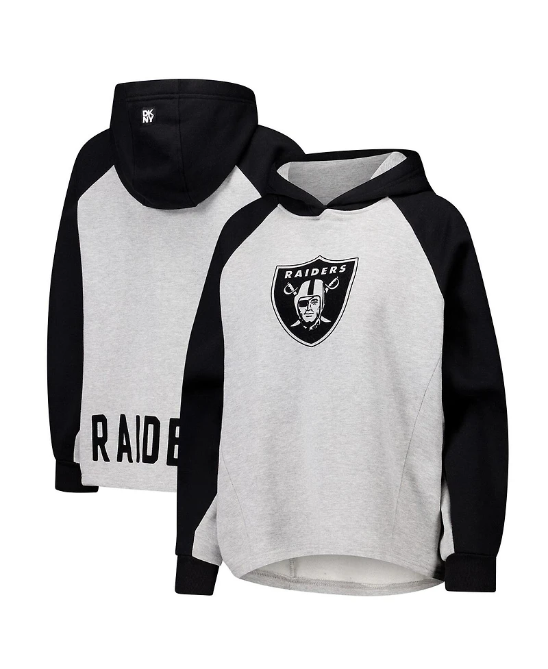 Dkny Women's Gray/Black Las Vegas Raiders Joy Cropped Raglan Pullover Hoodie