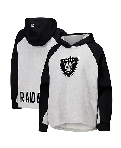 Dkny Women's Gray/Black Las Vegas Raiders Joy Cropped Raglan Pullover Hoodie