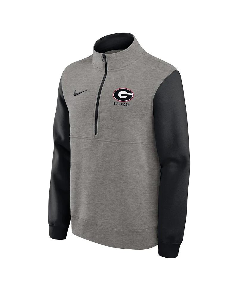 Nike Men's Heather Gray/Black Georgia Bulldogs Club Fleece Half-Zip Pullover Sweatshirt