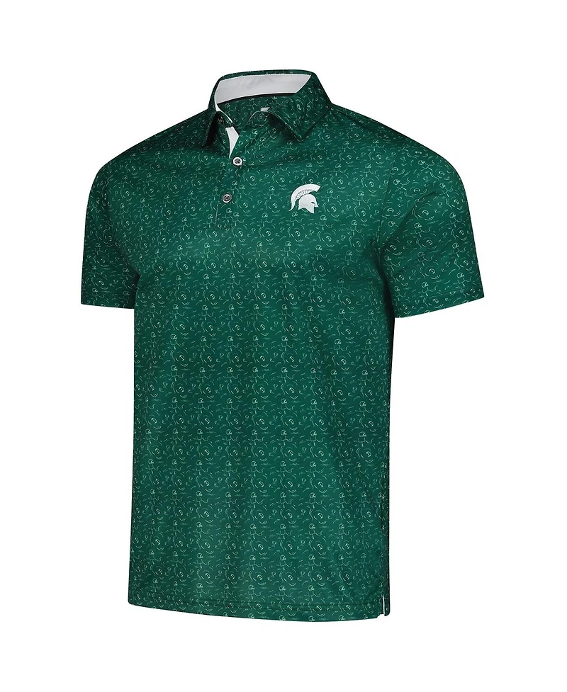 Colosseum Men's Green Michigan State Spartans Football Print Polo Shirt