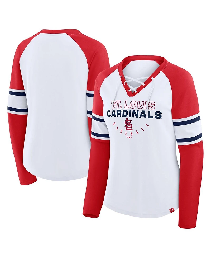 Fanatics Women's White/Red St. Louis Cardinals Blitz Package Raglan Lace-Up V-Neck Long Sleeve T-Shirt