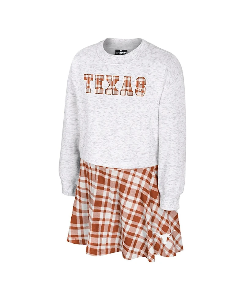 Colosseum Big Girls 2-Piece Gray Texas Longhorns Marceline Plaid Skirt and Top Set