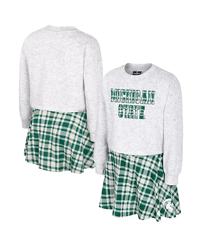 Colosseum Big Girls 2-Piece White Michigan State Spartans Marceline Plaid Skirt and Top Set