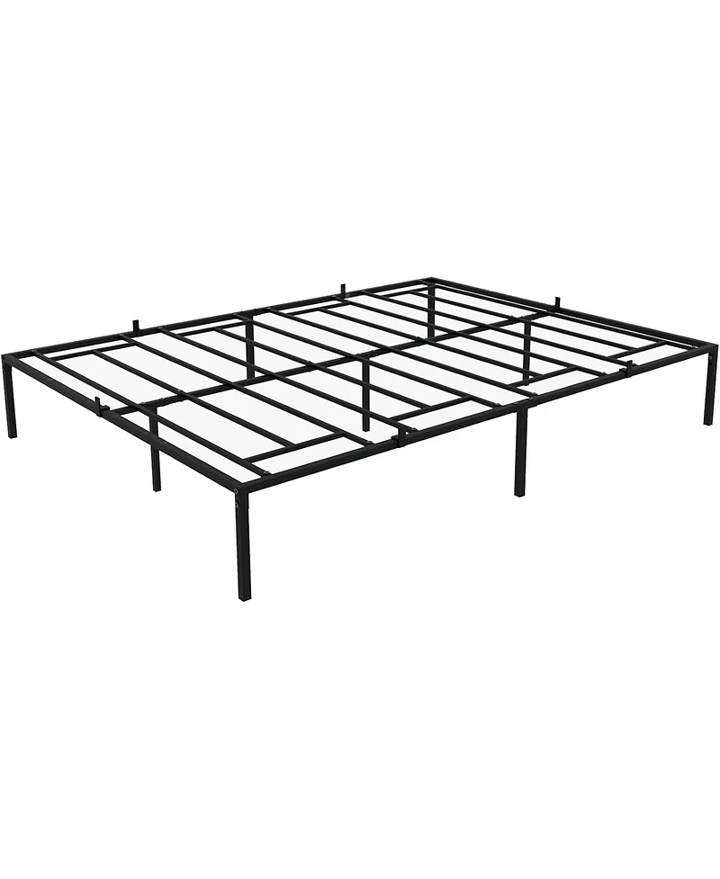 14 Inch Metal Queen Bed Frame with Rounded Corner, Heavy Duty Non-Slip Bed Frame with Steel Slats, No Box Spring Required Noise-Free Easy Assembly, 9-