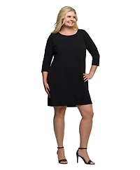 24seven Comfort Apparel Plus Three Quarter Sleeve A Line Knee Length Dress