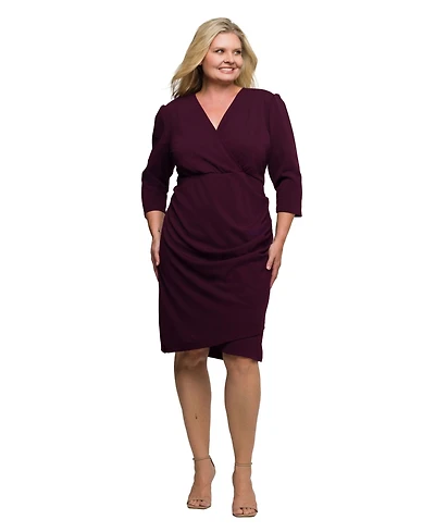 24seven Comfort Apparel Plus Size Solid Color V Neck Faux Wrap Dress