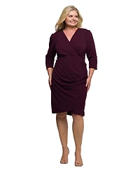24seven Comfort Apparel Plus Solid Color V Neck Faux Wrap Dress