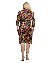 24seven Comfort Apparel Plus Floral Print Faux Wrap Dress