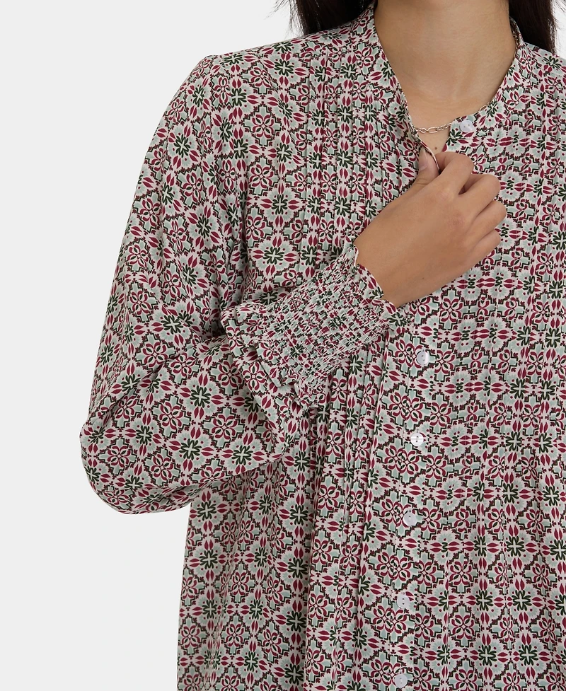 Nydj Women's Pleated Peasant Blouse Long Sleeve Top