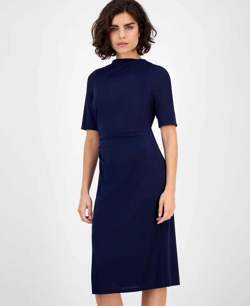 Anne Klein Women's Cowl-Neck Side-Ruched Dress