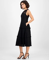 Anne Klein Women's Round-Neck Tiered Lace Midi Dress
