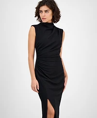 Anne Klein Women's Drape-Front Textured Knit Midi Dress