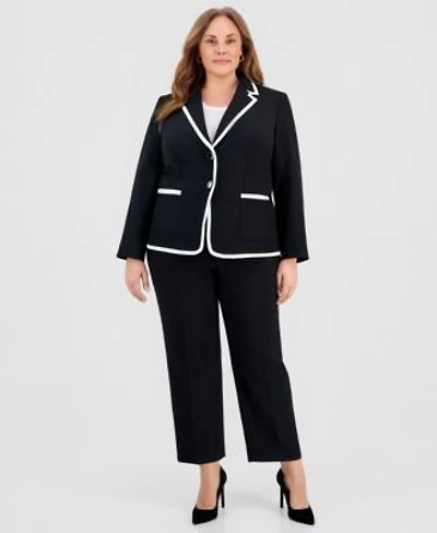 Kasper Contrast Trim Blazer Wide Leg Pants