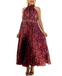 Taylor Plus Halter Neck Sleeveless Printed Maxi Dress