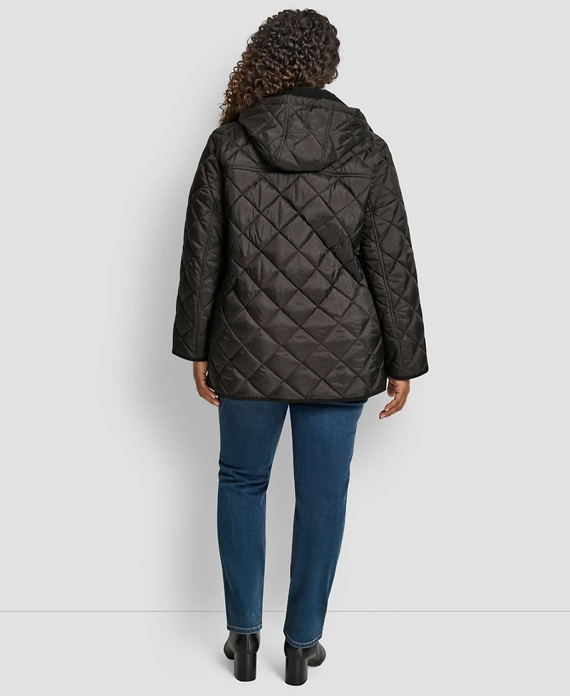 Dkny Plus Hooded Quilted Coat