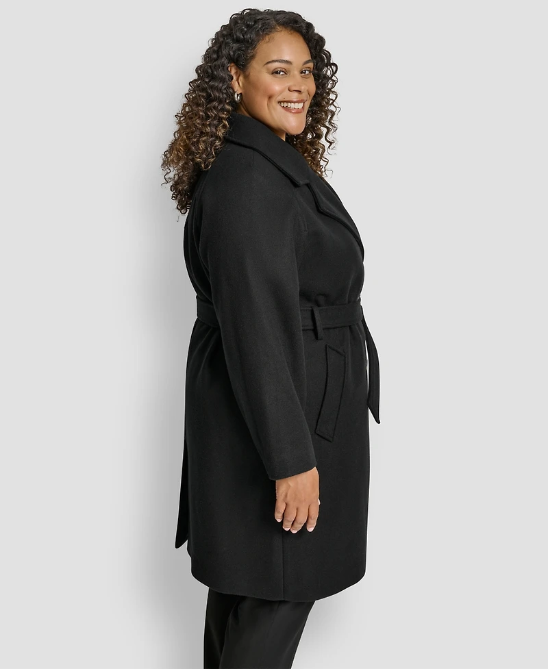 Dkny Plus Belted Notch Collar Coat