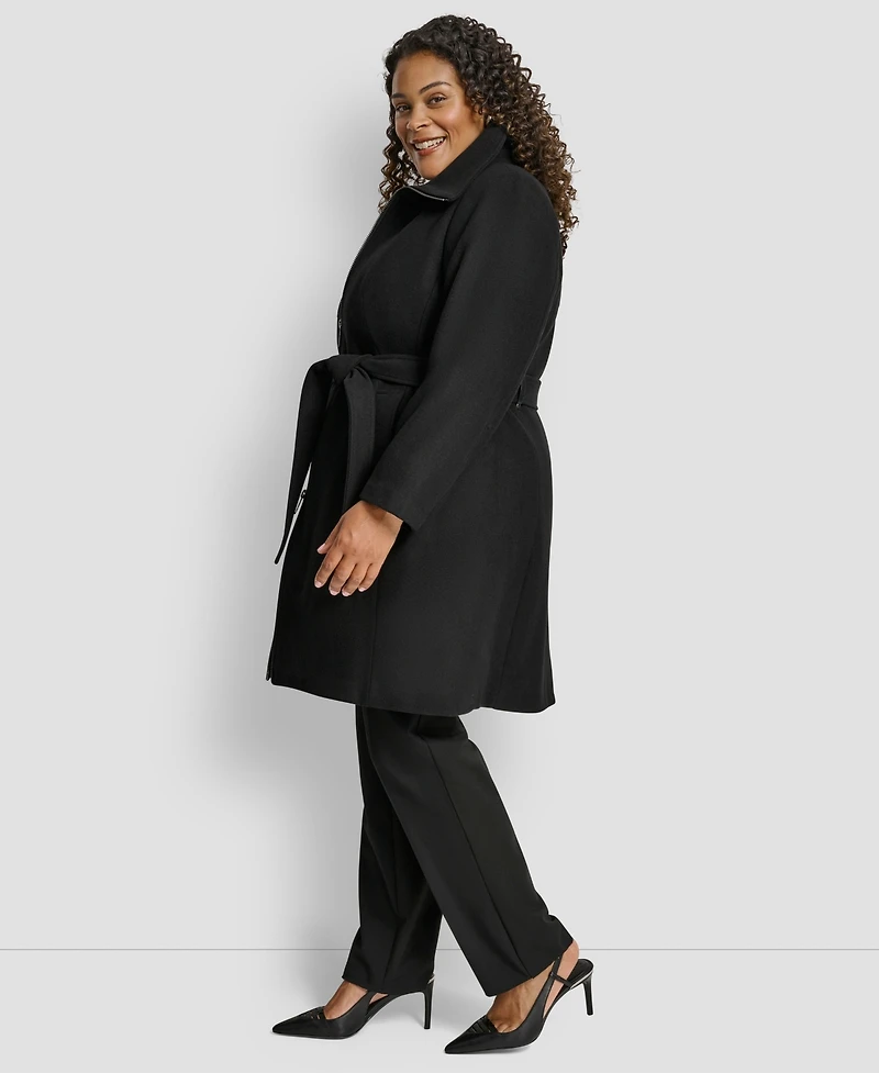 Dkny Plus Belted Zip-Up Wool Coat