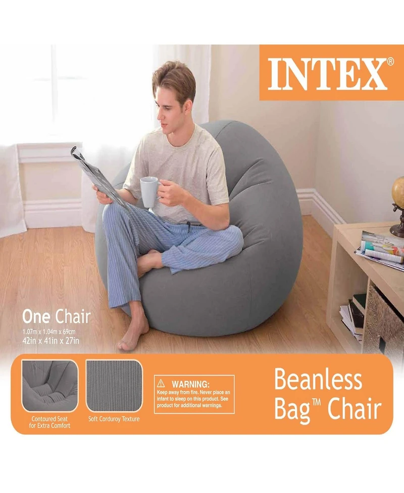 Intex Inflatable Contoured Corduroy Beanless Bag Lounge Chair, Grey | 68579EP