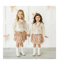 Sweet Wink Little and Big Girls Gingham Bow Patch Sweatshirt