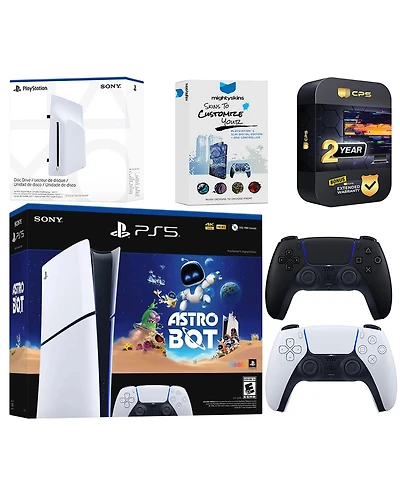 Sony PlayStation 5 Astro Bot Slim Digital Bundle with Disc Drive, Extra Controller, MightySkins Voucher and 2 Year Extended Warranty - Volcanic Red