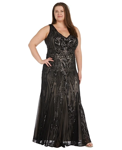 R & M Richards Plus Beaded V-Neck Maxi Dress