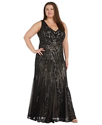 R & M Richards Plus Beaded V-Neck Maxi Dress