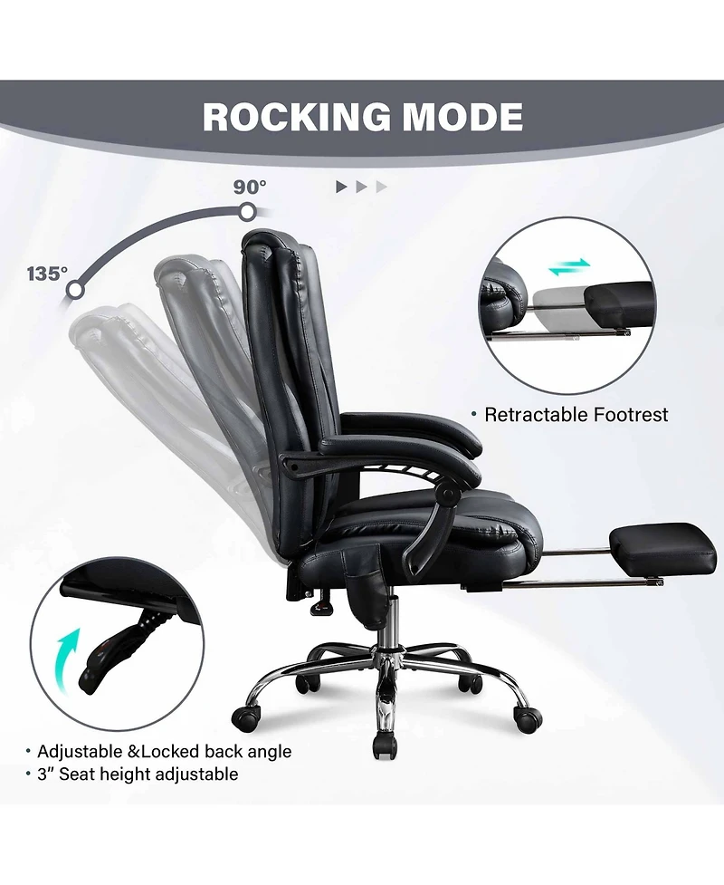 Massage Office Chair with Heat and 6 Vibration Points,Executive Office Chair with Foot Rest and Padded Armrests