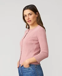Cable & Gauge Women's Textured Rib Crewneck Cardigan