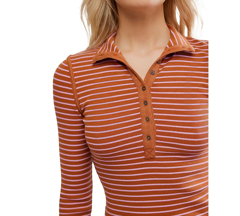 Free People Women's Lake Henley Striped Top