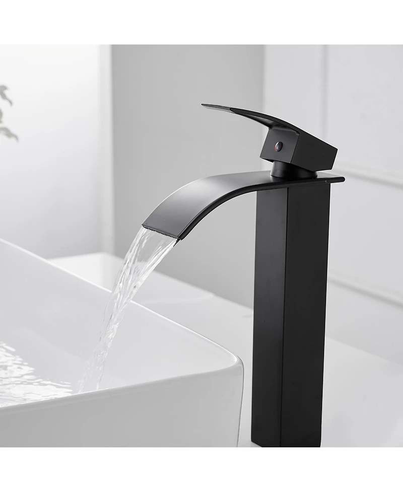 Waterfall Single Hole Handle Bathroom Vessel Sink Faucet With Pop-up Drain Assembly Brushed Nickel