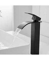 Waterfall Single Hole Handle Bathroom Vessel Sink Faucet With Pop-up Drain Assembly Brushed Nickel