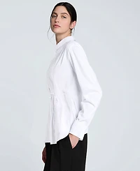 Kenneth Cole Juniors' Solid Poplin Wrap Y-Neck Tie-Waist Shirt