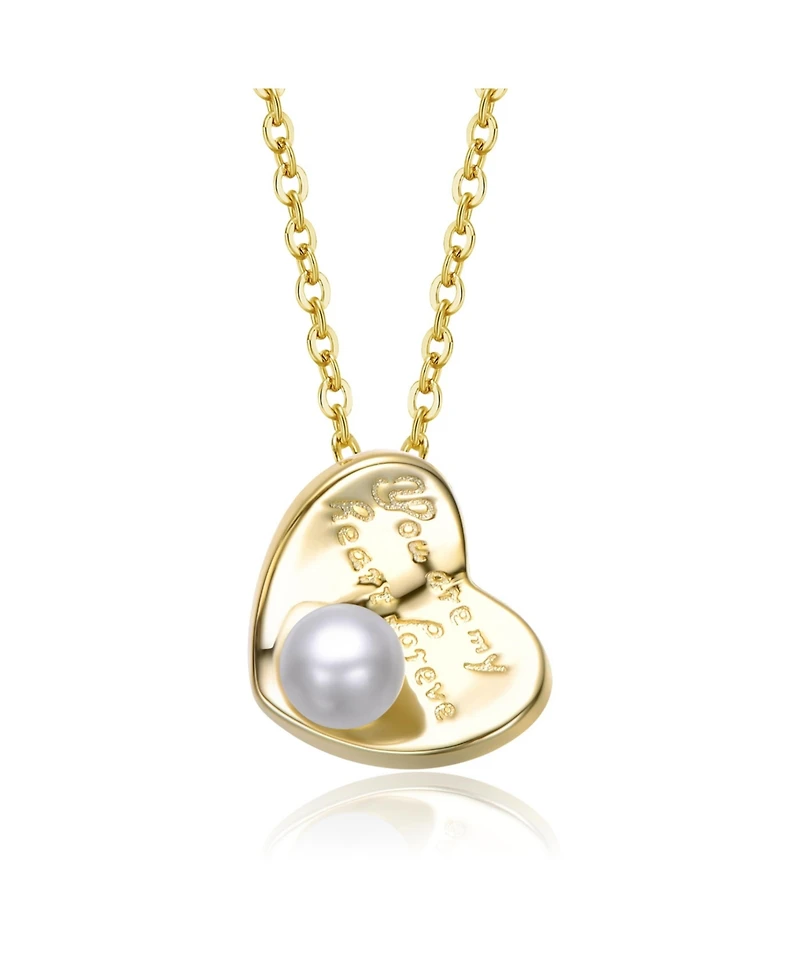 GiGiGirl 14K Gold Plated with Mother of Pearl Heart Design Pendant Necklace Engraving: “You are my heart forever”