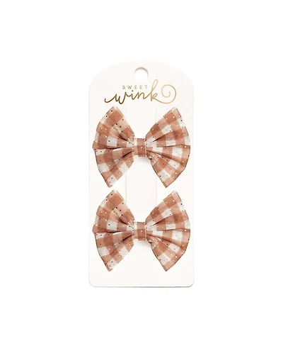 Sweet Wink Girls Gingham Printed Tulle Bow Clip Set