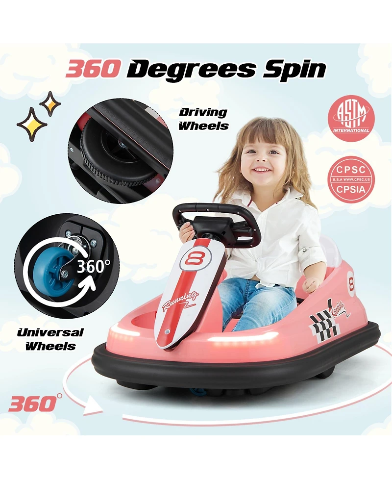6V Kids Ride-On Bumper Car with 360° Spin & Dual Motors – Pink