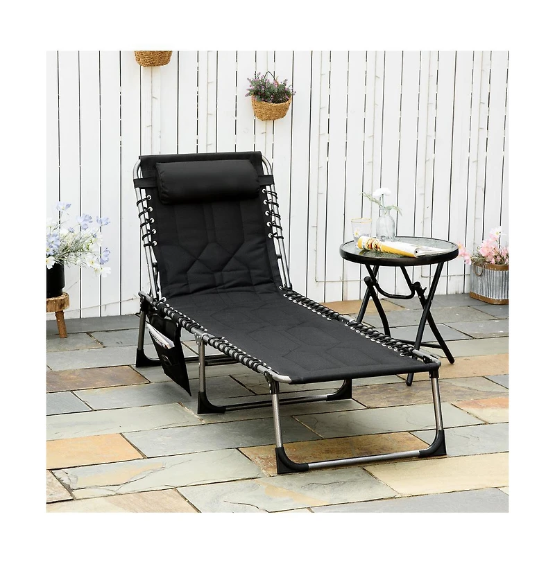 Chic Crate - Comfortable Outdoor Black Chaise Lounge Chair with 6-Level Reclining and Headrest for Beach, Yard, Patio