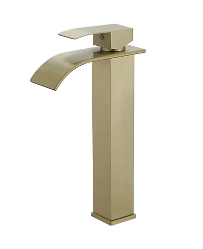 Waterfall Single Hole Single Handle Bathroom Vessel Sink Faucet With Supply Hose in Brushed Gold