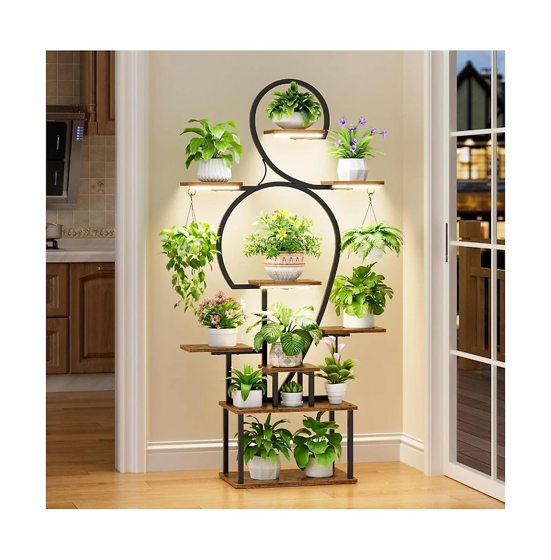 Chic Crate 63" Tall Indoor Plant Stand with Grow Light, 9-Tier Metal Shelf for Multiple Plants & Living Room