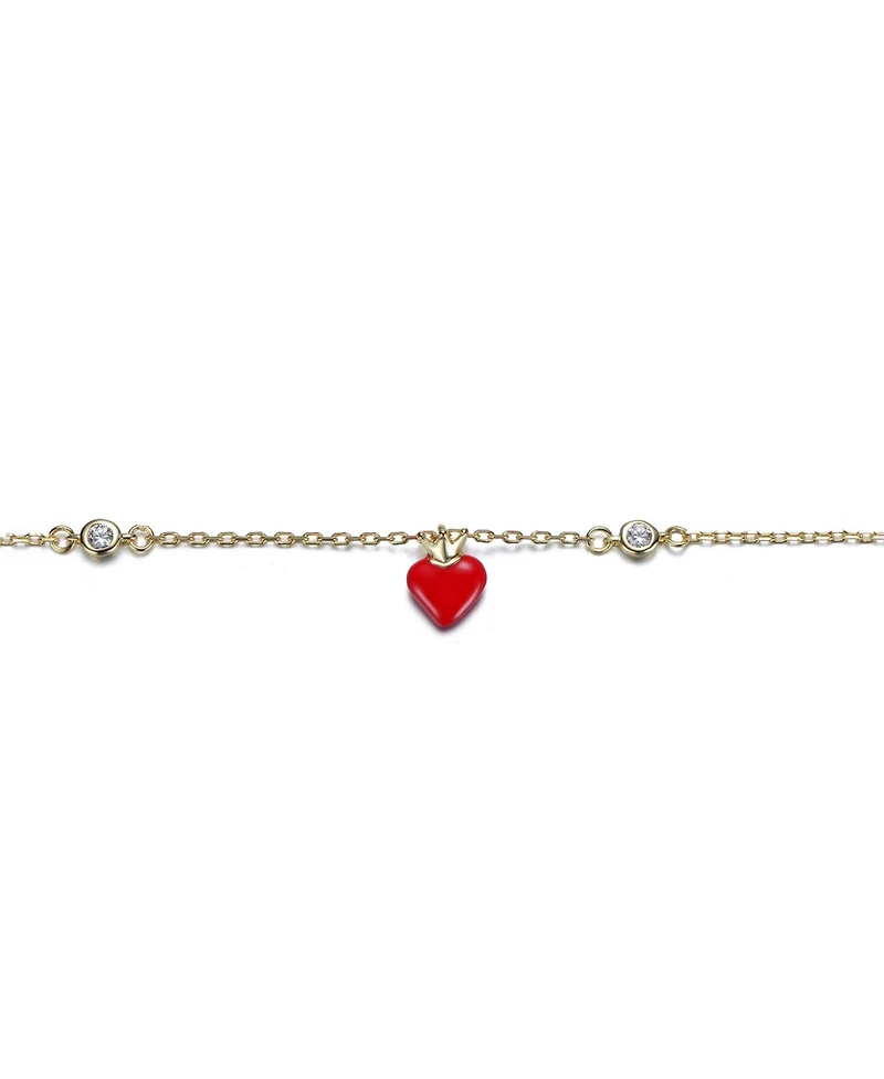 GiGiGirl 14K Gold Plated with Red Enamel Heart & Clear Cubic Zirconia Bracelet