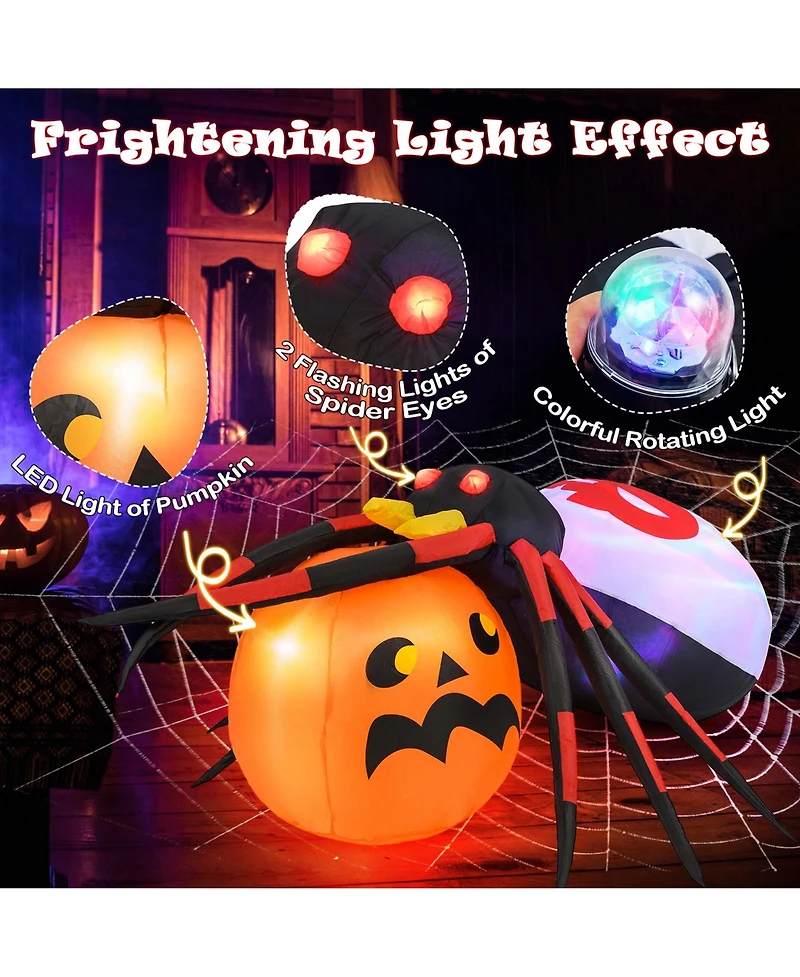 5 x 4.6 ft Inflatable Spider w/ Pumpkin Led Lighted Halloween Decoration w/ Colorful Rotating Light