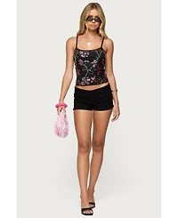 Edikted Womens Beaded Floral Embroidered Tank Top